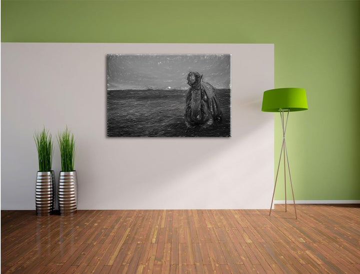 Pixxprint Kamel in ägyptischer Wüste als Leinwandbild/Grösse: 100x70 / Wandbild/Kunstdruck/fertig be