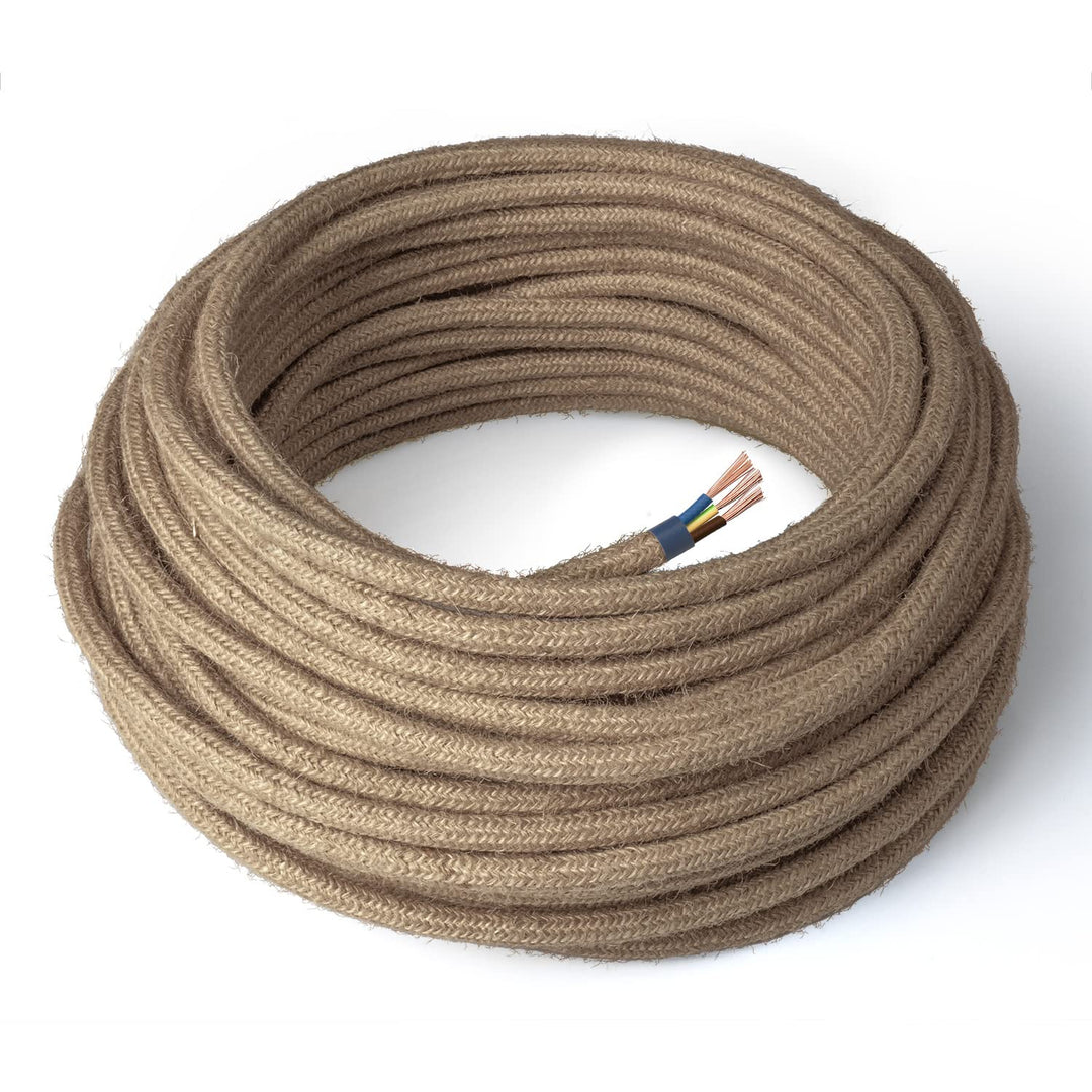 Amarcords - Textilkabel für Lampen JUTE, rund, Jute, 10 Meter, mit Erdung 3x0,75 - Stoffkabel mit fa