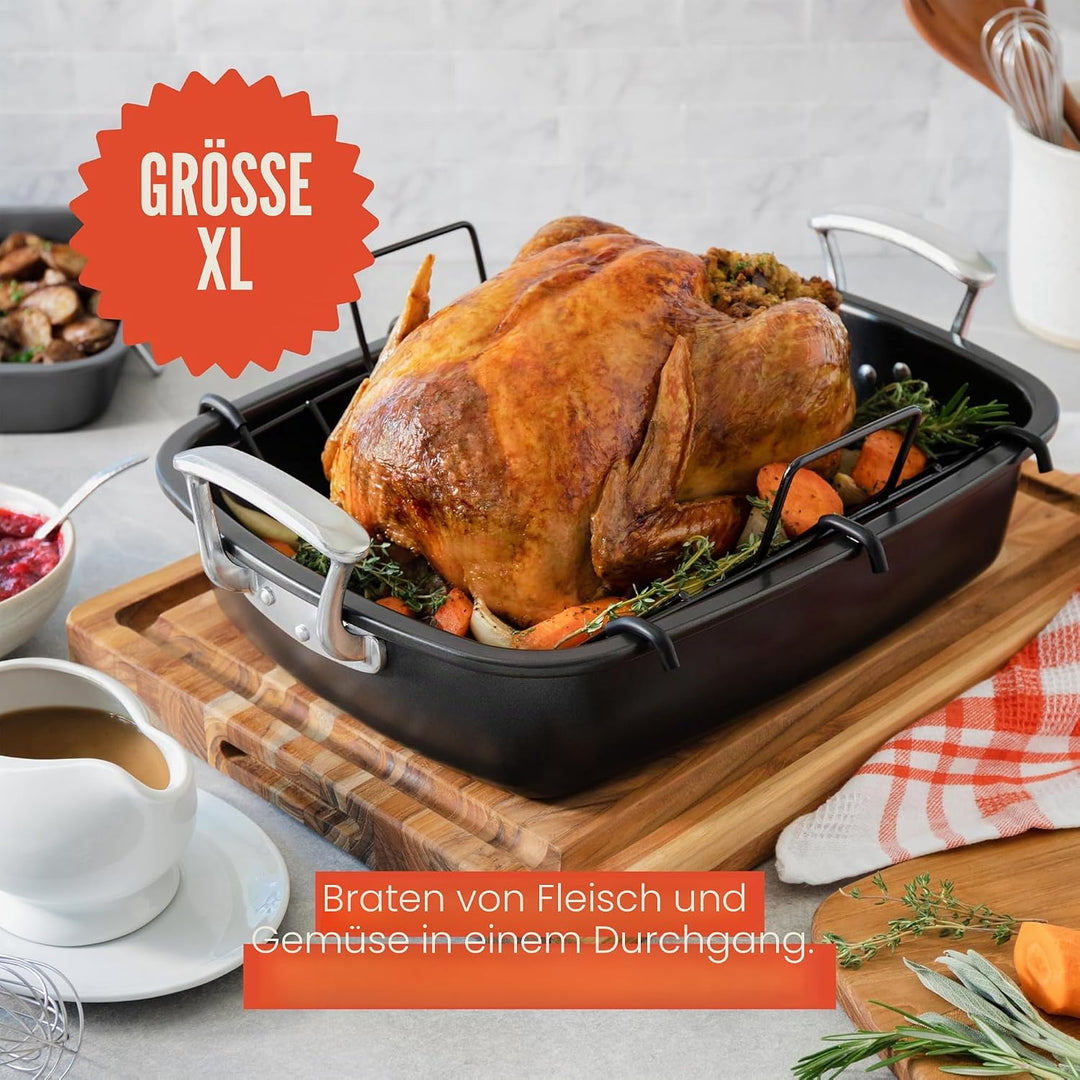 Chef Pomodoro Deluxe Grosse Bratpfanne aus Karbonstahl mit U-Rost, 47 x 37 cm, Extra-Gross, Grau – D