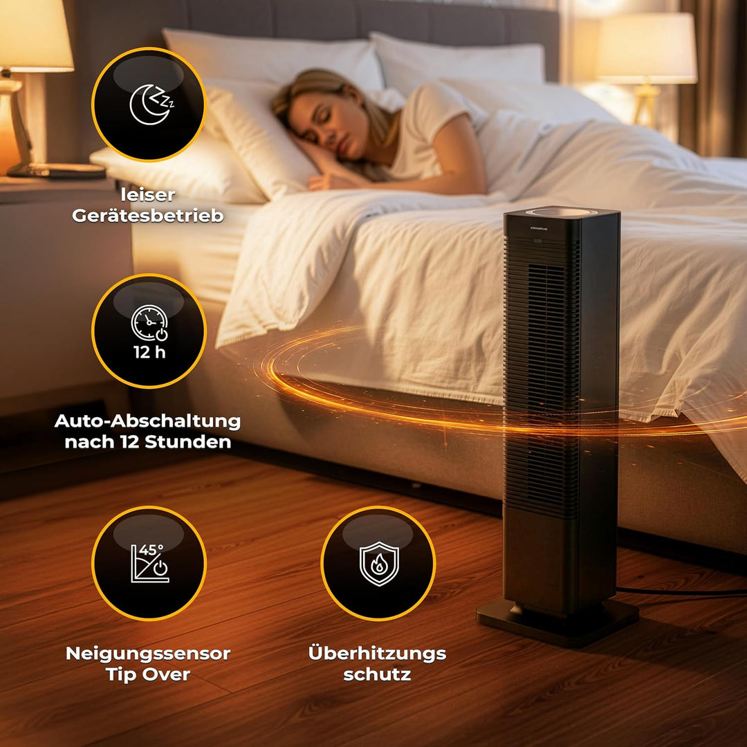CoolHeat Keramik-PTC Heizlüfter 2000W WiFi 2-in-1 – Heizungslüfter & Turmventilator, 80° Oszillation