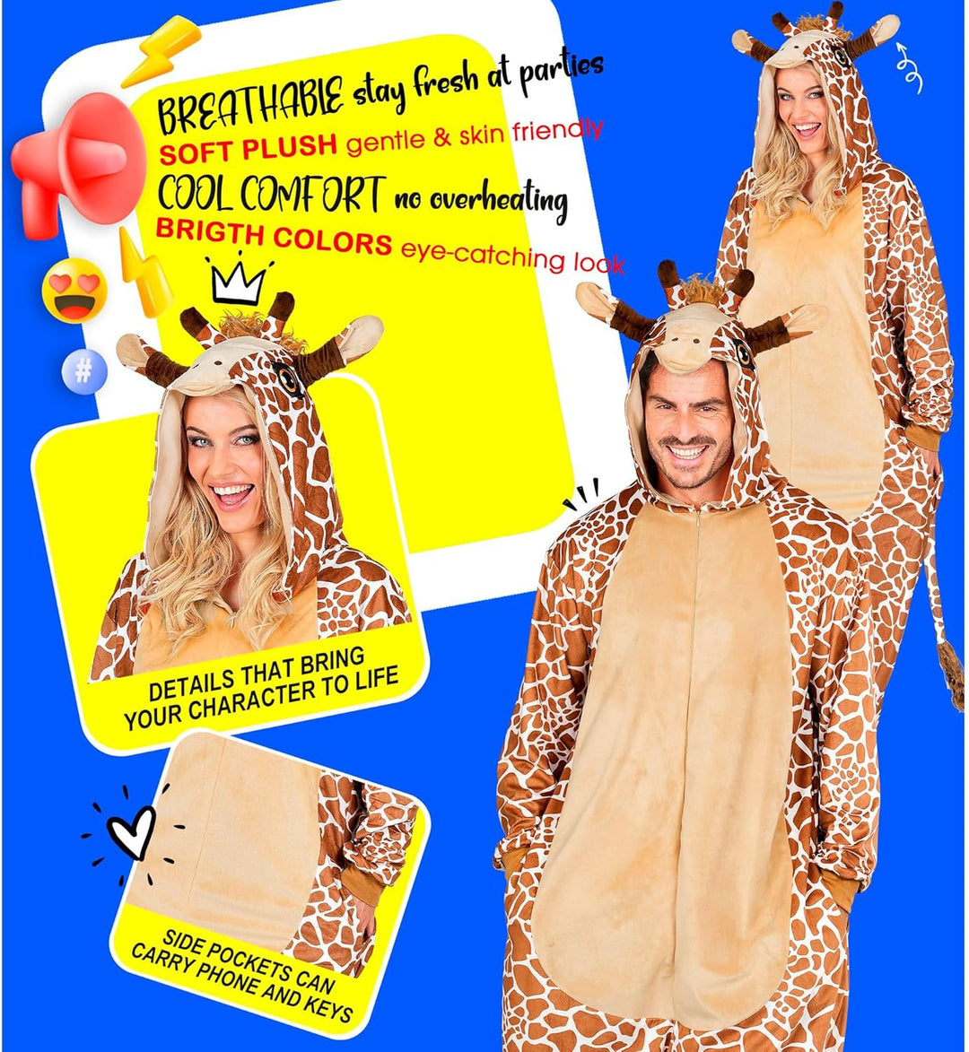 W WIDMANN MILANO Party Fashion - Tier Overall für Erwachsene, weicher Plüsch Jumpsuit mit Kapuze, Ti