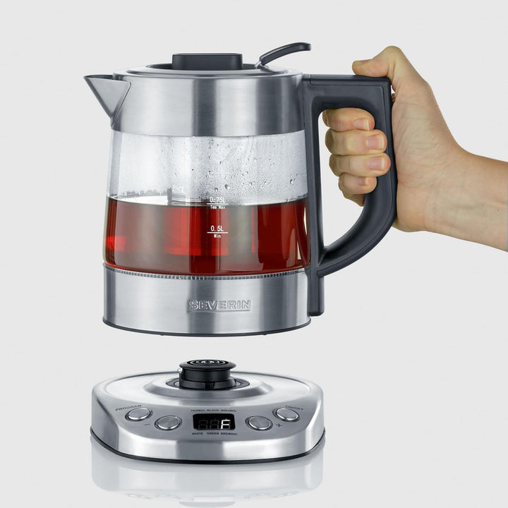 SEVERIN Tee-/ Wasserkocher Deluxe Mini, Glaswasserkocher für bis zu 1,0 l, elektrischer Teekocher mi