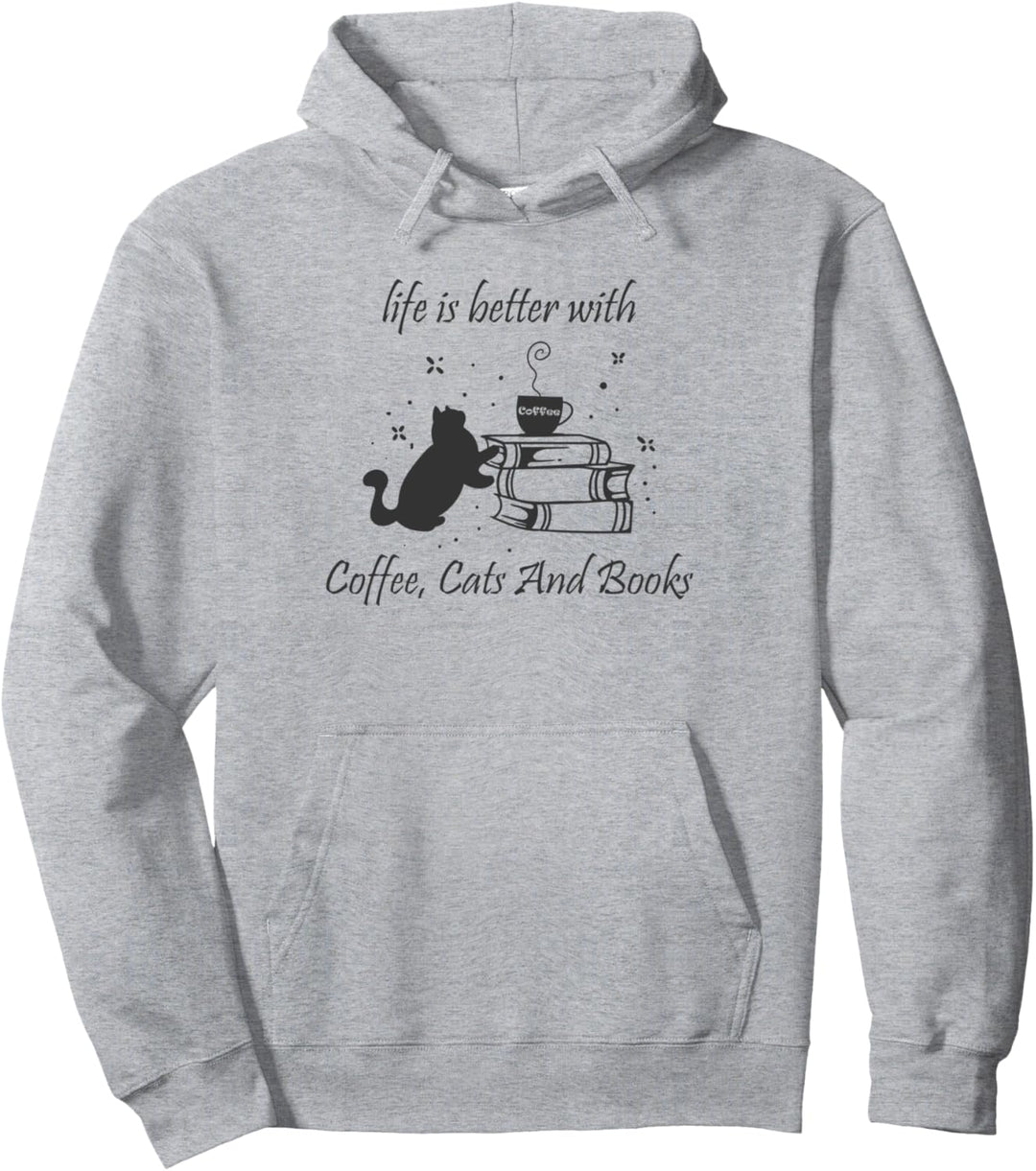 Bücher lesen, Katzen und Kaffee Ironic Kitty Pullover Hoodie