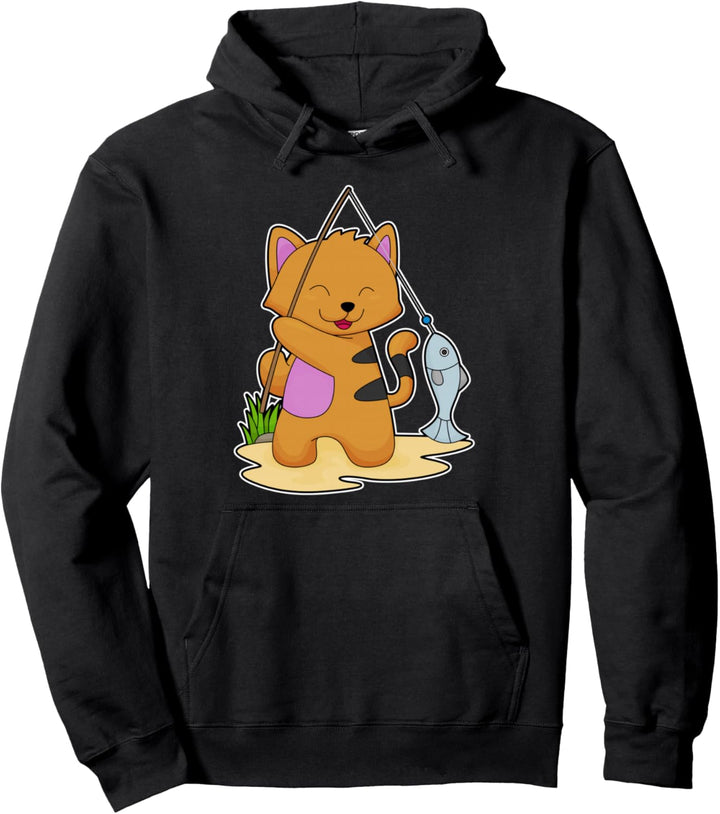 Katze Angeln Angler Fisch Pullover Hoodie