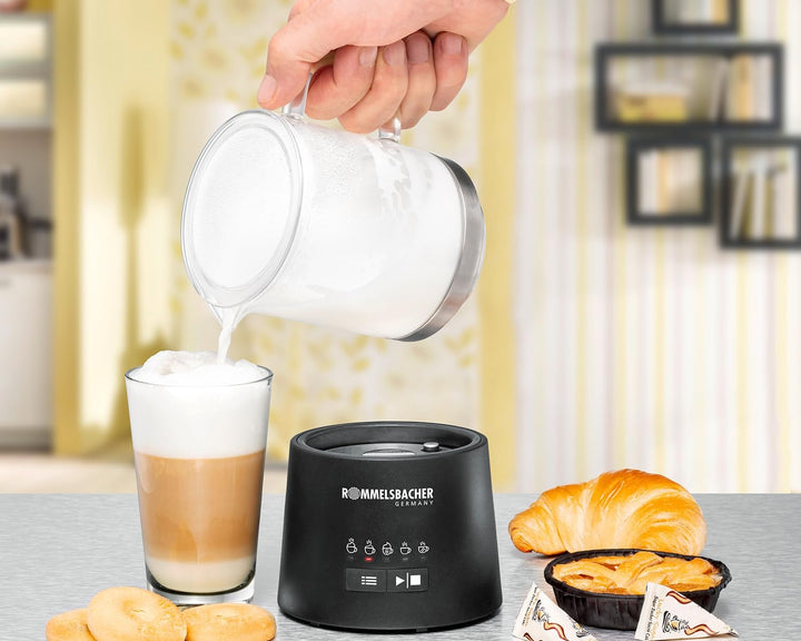 ROMMELSBACHER Milchaufschäumer MS 625, elektrisch, 250 ml zum Schäumen, 500 ml zum Verrühren, Glaska