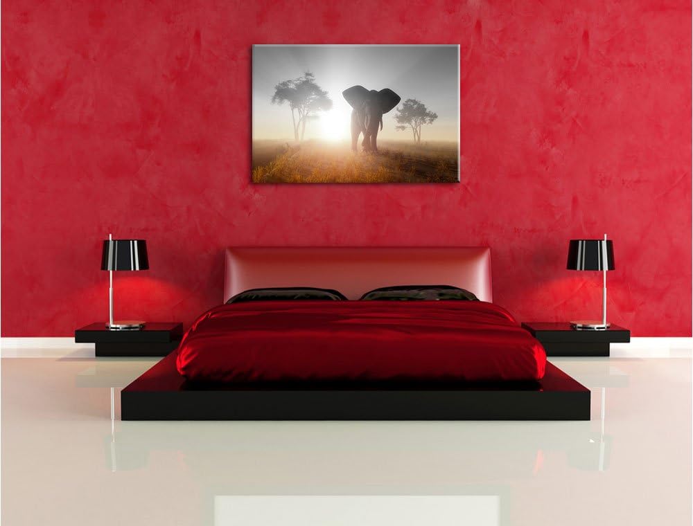 Pixxprint Elefant in der Wüste als Leinwandbild/Grösse: 100x70 cm/Wandbild/Kunstdruck/fertig bespann