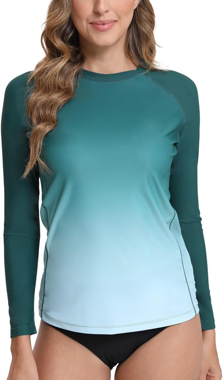 SURFEASY Damen Rash Guard Langarm Sonnenschutz Schnelltrocknend Badeshirt Surf Shirt Schwimmen Badem
