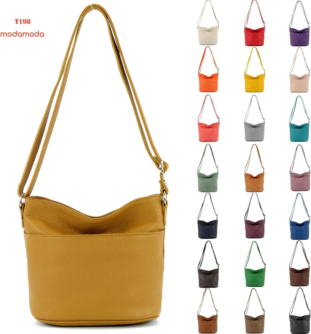 modamoda de - T198 - ital. Umhängetasche Klein Small aus Leder Rosabeige, Rosabeige