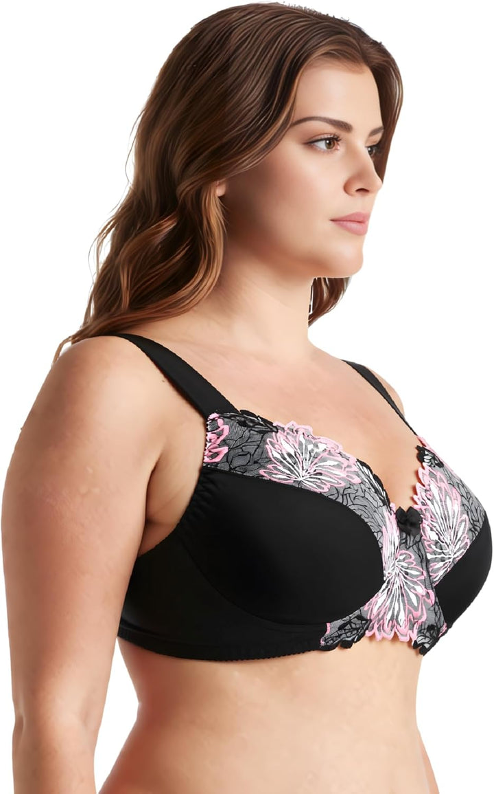 Curve Muse Damen Übergrösse Minimizer Kabellos Ungefütterter BH mit Stickspitze-2er Pack 75D Nude,bl
