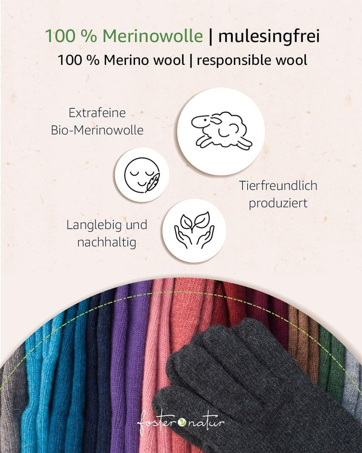 FosterNatur, Merino Damen Wollhandschuhe/Fingerhandschuhe, 100% Wolle Merino extrafein 6,5 Hazelnut,