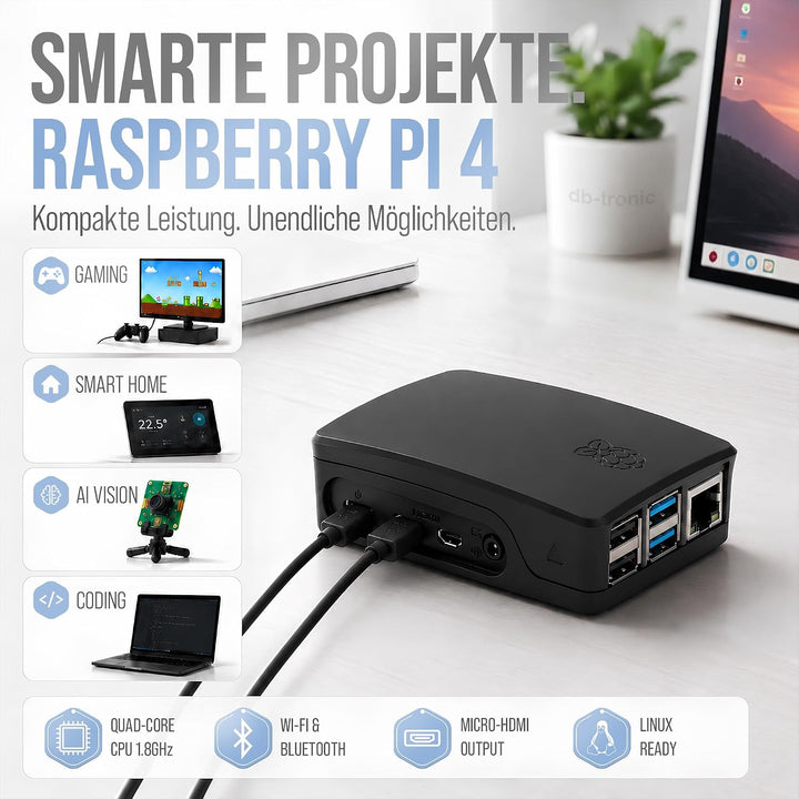 Raspberry Pi 4 2GB Starter-Kit Black | Offizielles Netzteil 15W | Offizielles Gehäuse | 64GB Edition
