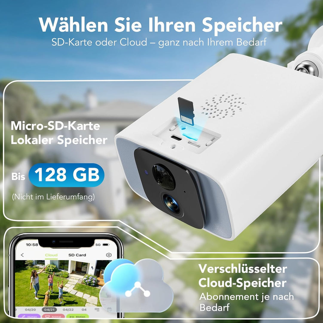 GNCC 2K Überwachungskamera Aussen Akku Solar, 2,4/5GHz WLAN Kamera Outdoor Überwachung Aussen mit Ka