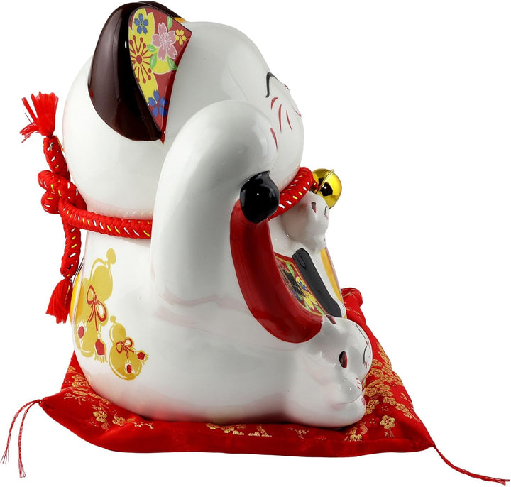 Freak Scene Glückskatze Maneki-Neko Winkekatze aus Porzellan 26cm weiss winkende Katze