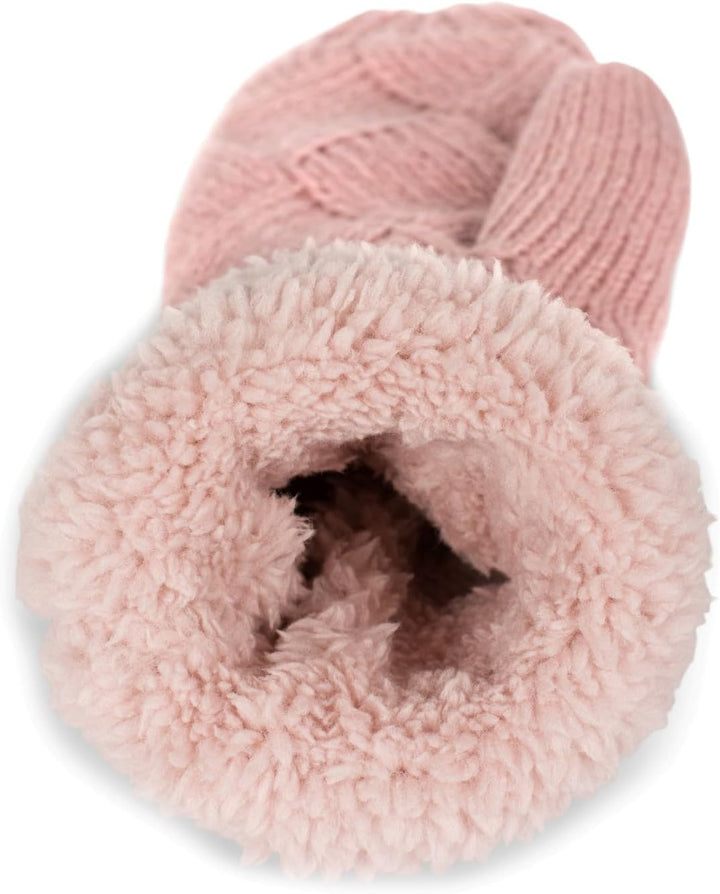 styleBREAKER Damen warme Winter Strick Fäustlinge, Handschuhe mit Rauten Muster, Thermo Fleece, Stri