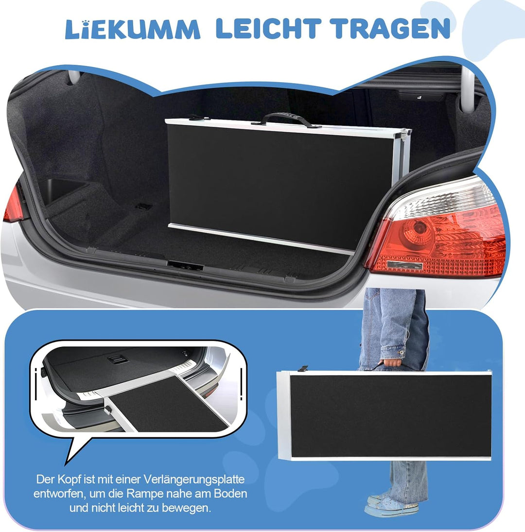 LIEKUMM Hunderrampe Klappbar, 180 kg Tragkraft Aluminium Rampe Hund, 184,5 x 38 cm Hundetreppe für K