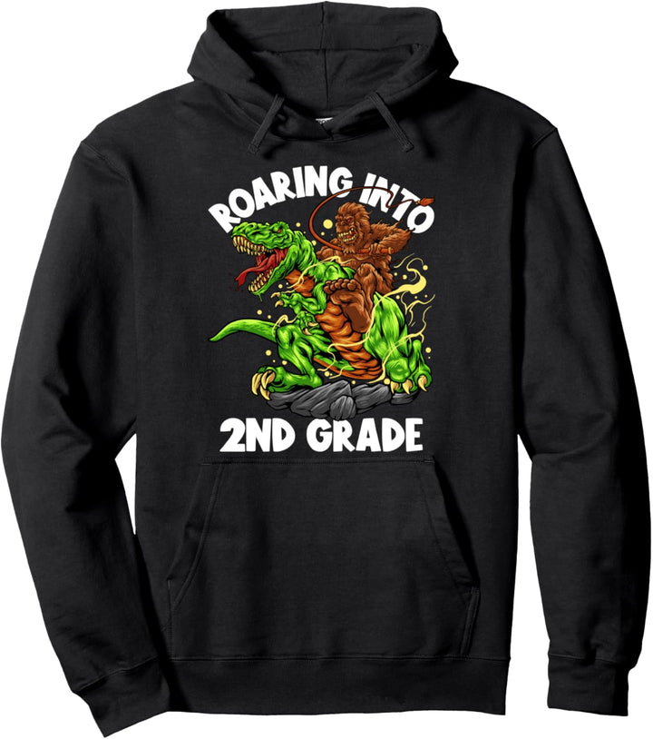 Roaring Into 2nd Grade Kinder Jungen Bigfoot Riding Dinosaurier Pullover Hoodie