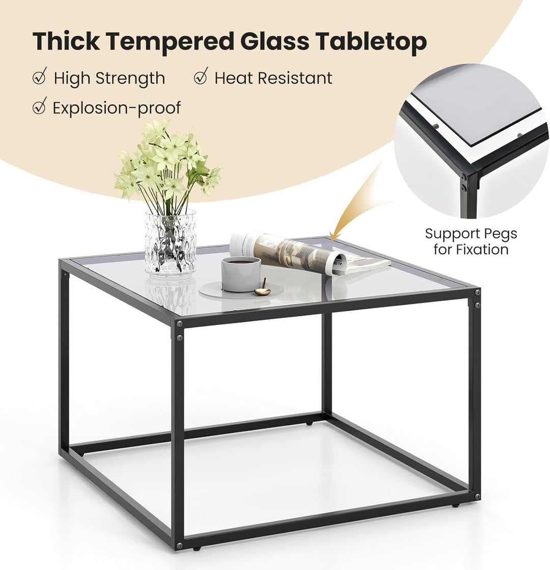 GIANTEX Couchtisch Glas Metall, Glastisch Kaffeetisch Teetisch mit Hartglasplatte, Wohnzimmertisch m