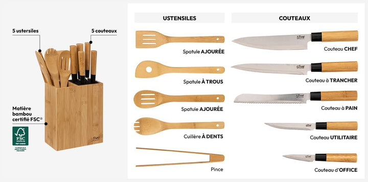 5 five simply smart 5five - block 5 messer &amp; 5 utensilien mit bambusgriff