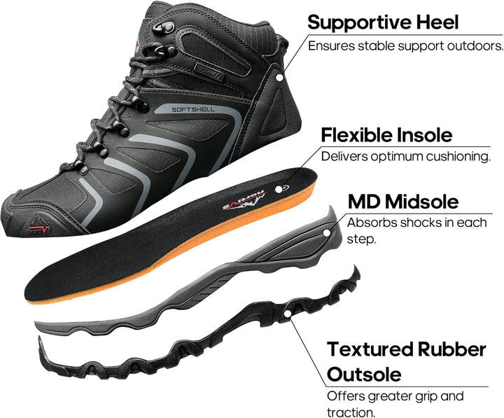 NORTIV 8 Herren-Wanderstiefel, wasserdichte Outdoor-Trekkingstiefel 41 EU Weit Schwarz, 41 EU Weit S