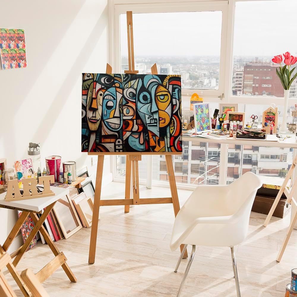 Artnapi Malen nach Zahlen Erwachsene mit Rahmen | DIY Handgemalt | Abstrakte Gesichter| Kit für Anfä