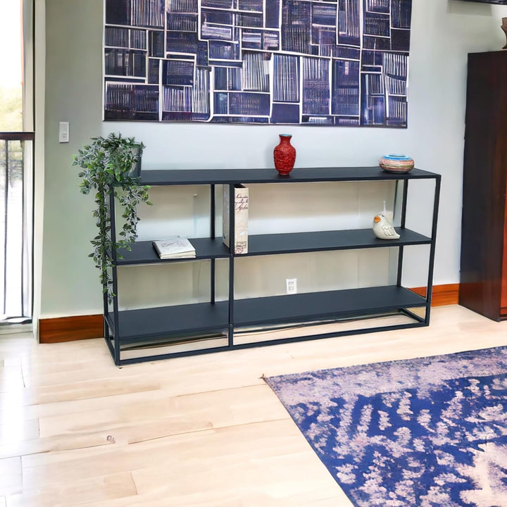 DanDiBo Konsolentisch Metall Schwarz Schmal mit 3 Ebenen Modern 140x70x25 cm Regal Stehend Standrega
