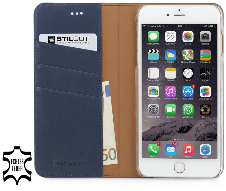 STILGUT Leder-Hülle kompatibel mit iPhone 6s Plus Wallet-Case, Italian Series: dunkelblau, Dunkelbla