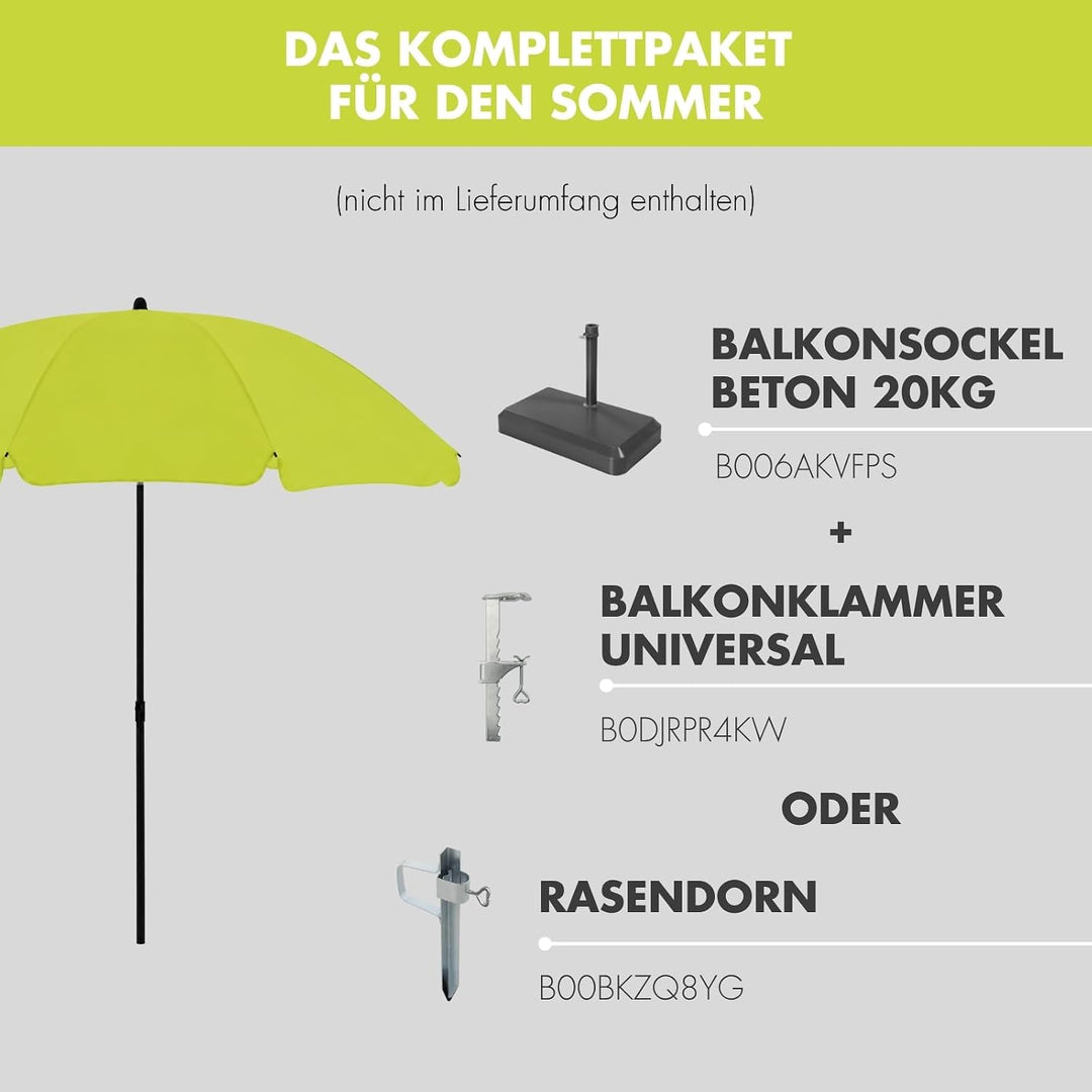 derby Sonnenschirm 200 in Apfelgrün I Runder Sonnenschirm für Strand sowie Balkon & Terrasse I Schir