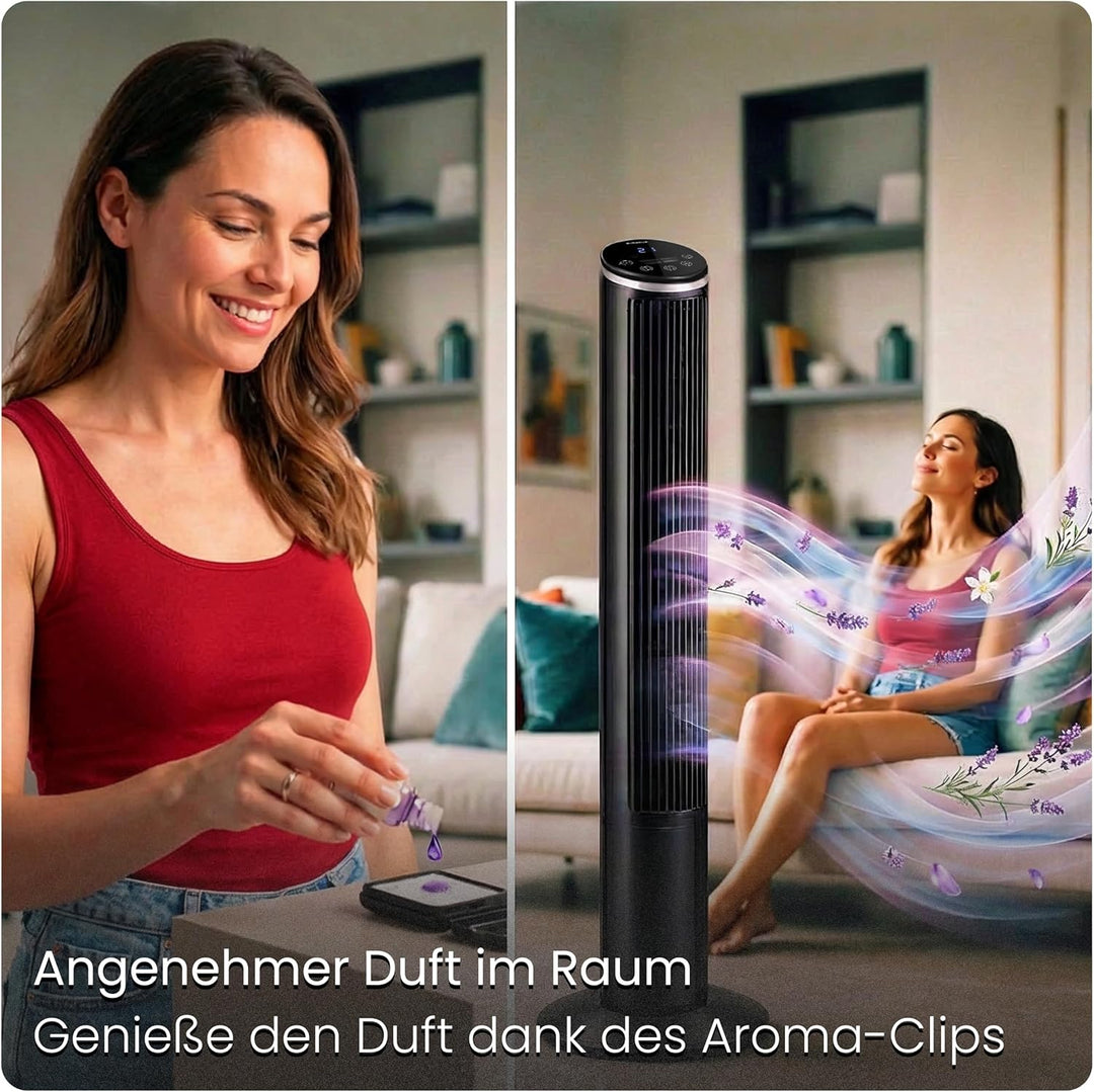 Turmventilator 102cm Standventilator mit Ionisator & Aroma-Clip IONIC, 5,8 m/s Wind, 90° Oszillation