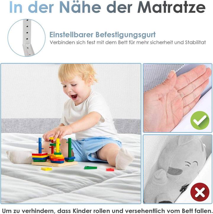 Ikodm Bettgitter Rausfallschutz 150cm Bettschutzgitter Kinderbettgitter, Kinderbettschutzgitter für