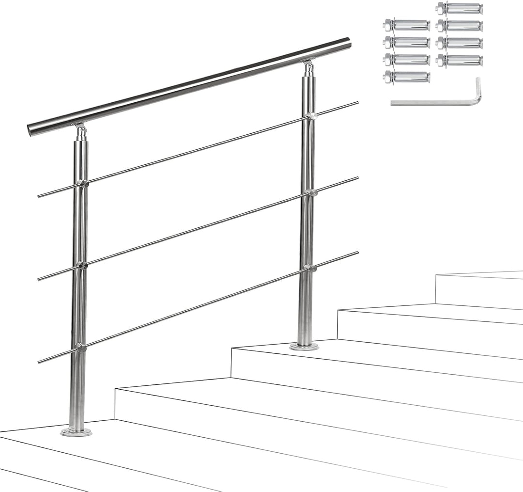 Joparri Treppengeländer 80cm mit 3 Querstreben, Edelstahl Handlauf Winkelverstellbar, Geländer für I