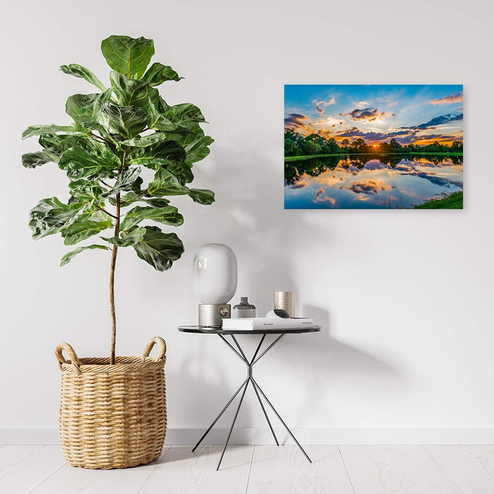 Feeby Wandbild Sonnenuntergang Druckbild Leinwandbild Natur Blau 100x70 cm