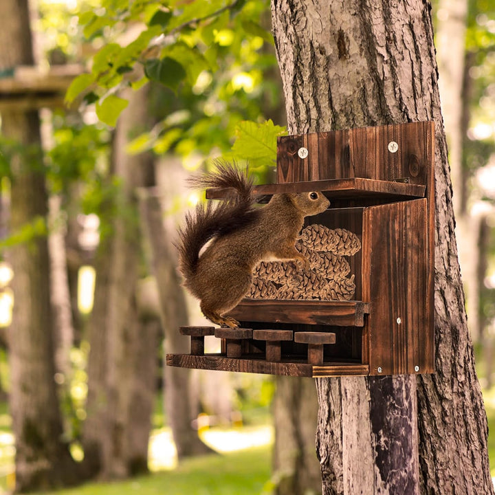 KHayRovies Eichhörnchen Futterhaus aus Holz, eichhörnchenhaus wetterfest für Draussen, Chipmunk Futt