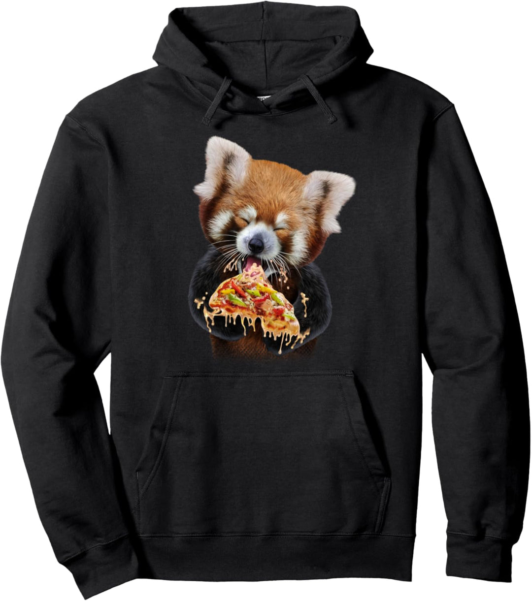 Netter roter Panda, der köstliche Pizza isst Pullover Hoodie