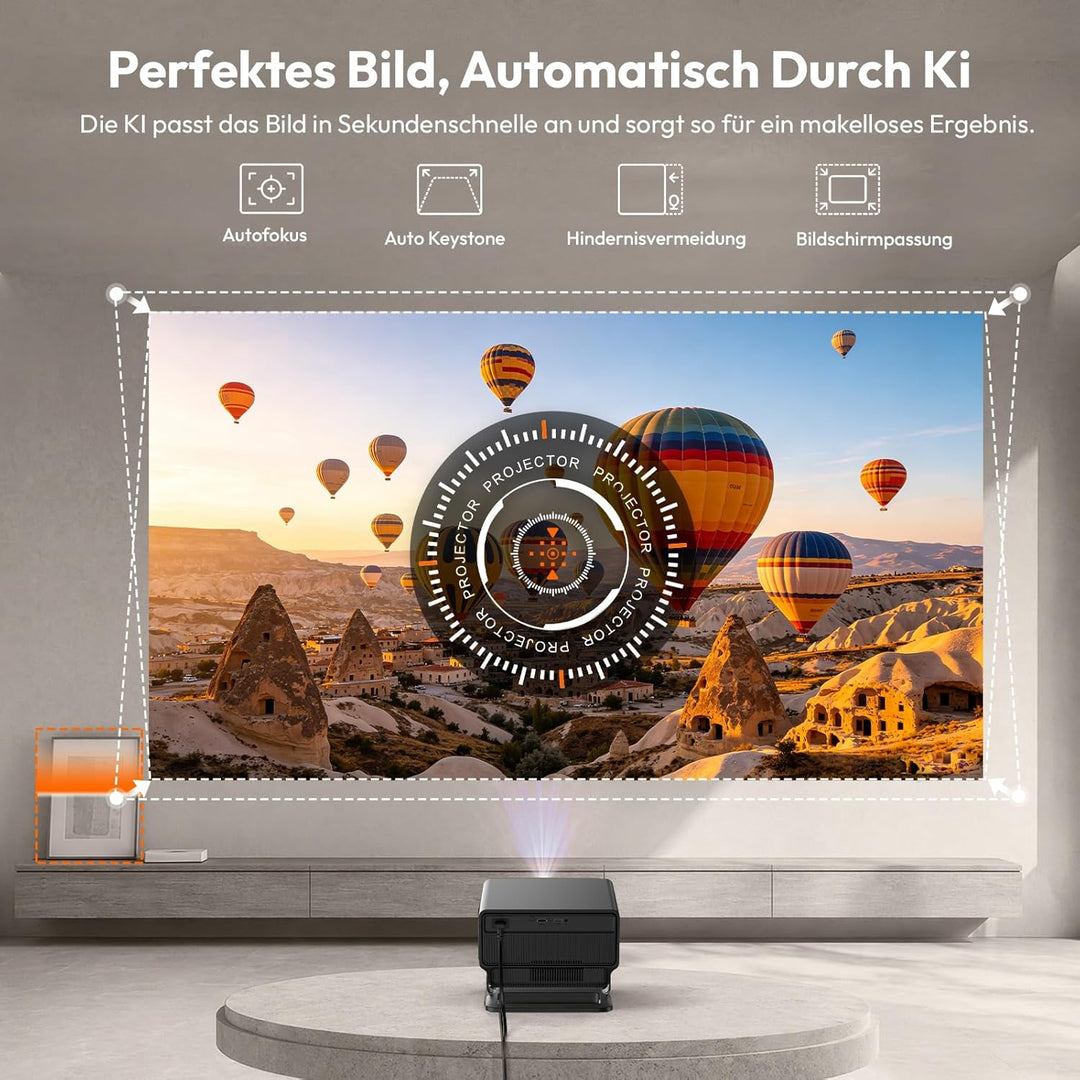 Xgody A8 Beamer 4K Heimkino Native FHD 1080P, 1200 ANSI Autofokus, 6D Auto-Trapezkorrektur, 20W HiFi