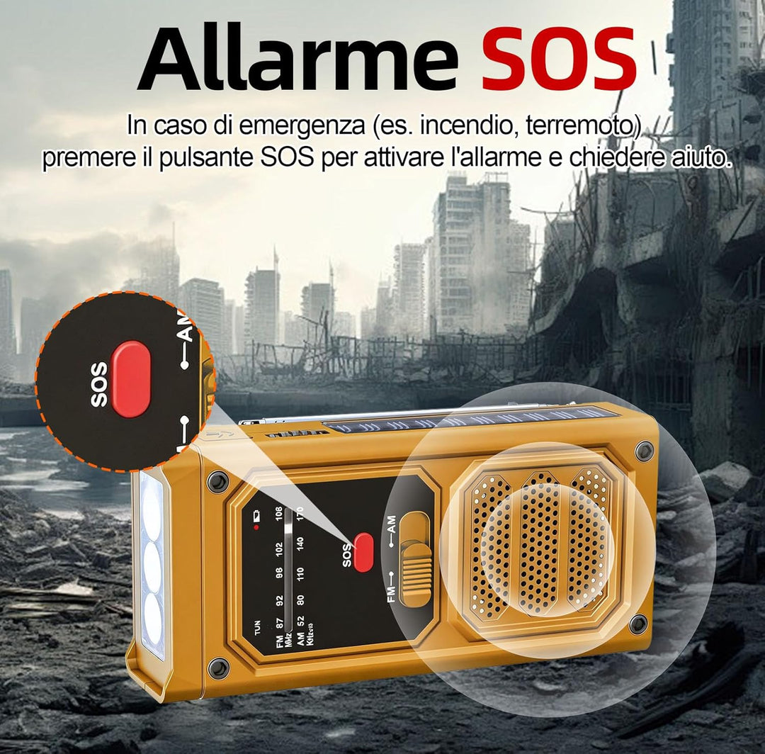 Notfall-Solarradio, Tragbare Kurbelradio mit SOS-Alarm, LED-Taschenlampe, AM/FM Notfallradio mit 200