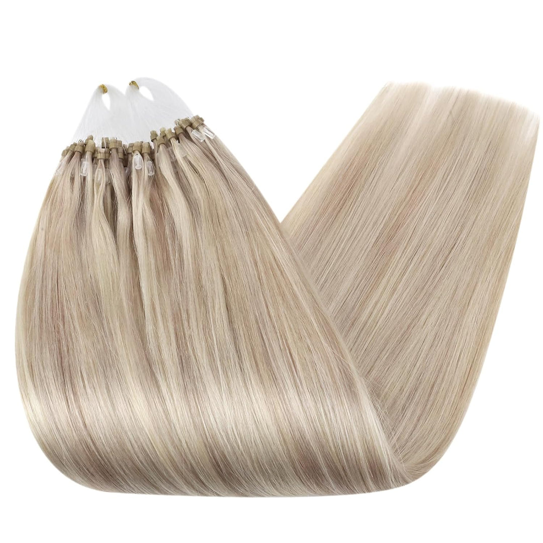 Ugeat 55cm Microring Extensions Echthaar Blond 1g/Strähnen 50Gramm Micro Loop Hair Extensions Echte