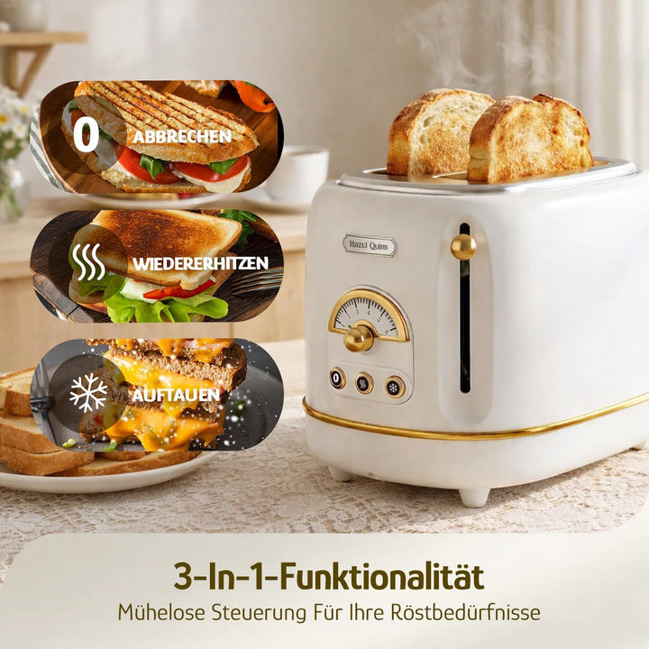 Hazel Quinn 2-Scheiben Retro-Toaster, 6 Bräunungsstufen, 3 Funktionen: Auftauen/Erwärmen/Abbrechen,