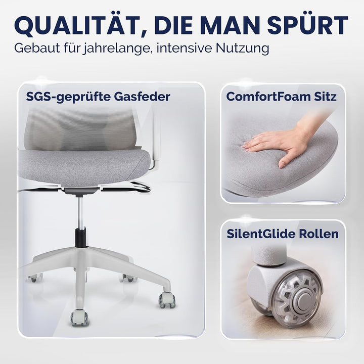 SCHEKKA® Ergonomischer Bürostuhl [verstellbare Lordosenstütze] 3D-Armlehnen | Atmungsaktives Mesh |