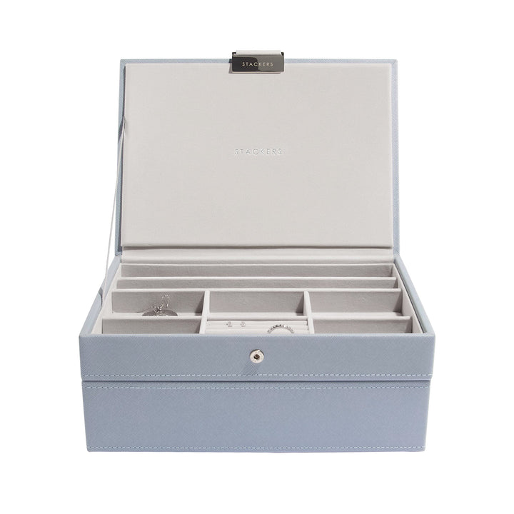 Stackers Dusky Blue Classic Medium Jewellery Box Set of 2, Dusky Blue