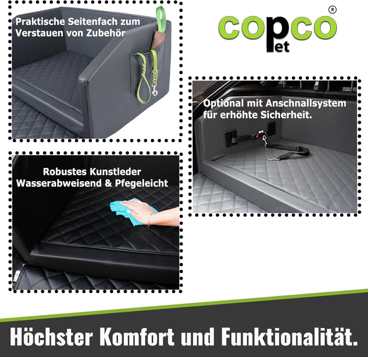 CopcoPet - Travel Bed Hundebett für Kofferraum Auto 80x55x38cm Kunstleder - Anschnallsystem Kofferra