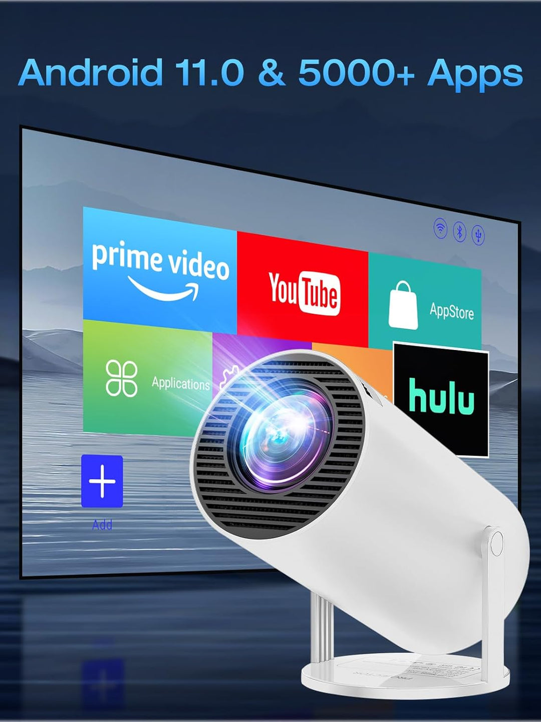 [Integrierte App & Android 11.0] Beamer 2026 Upgraded Mini Projektor tragbar 20000 Lumen 4K unterstü