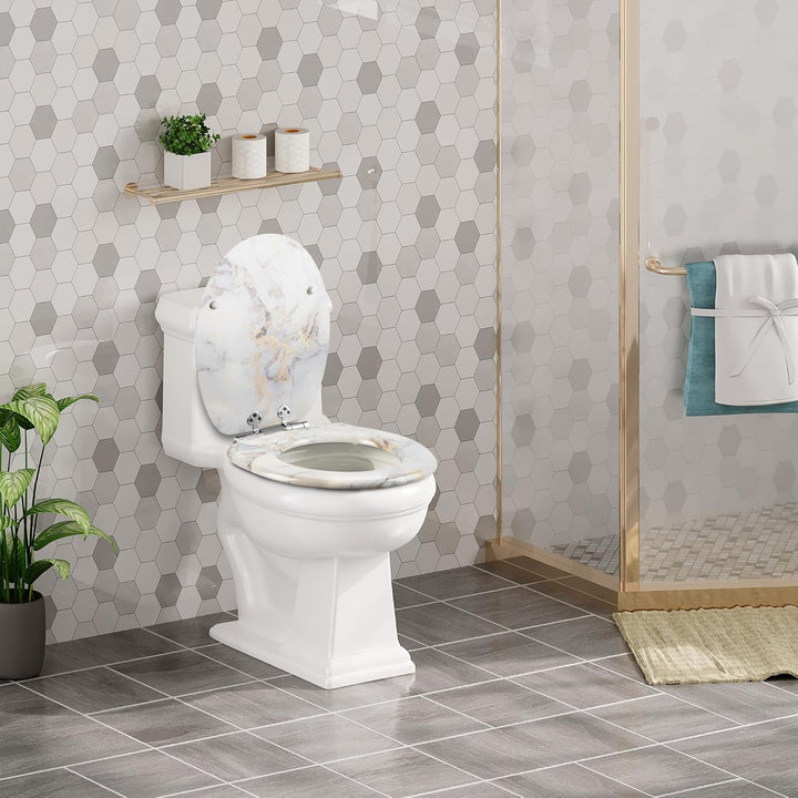 eSituro Toilettendeckel mit Absenkautomatik Holz, WC Sitz mit Quick-Release-Funktion für leichte Rei