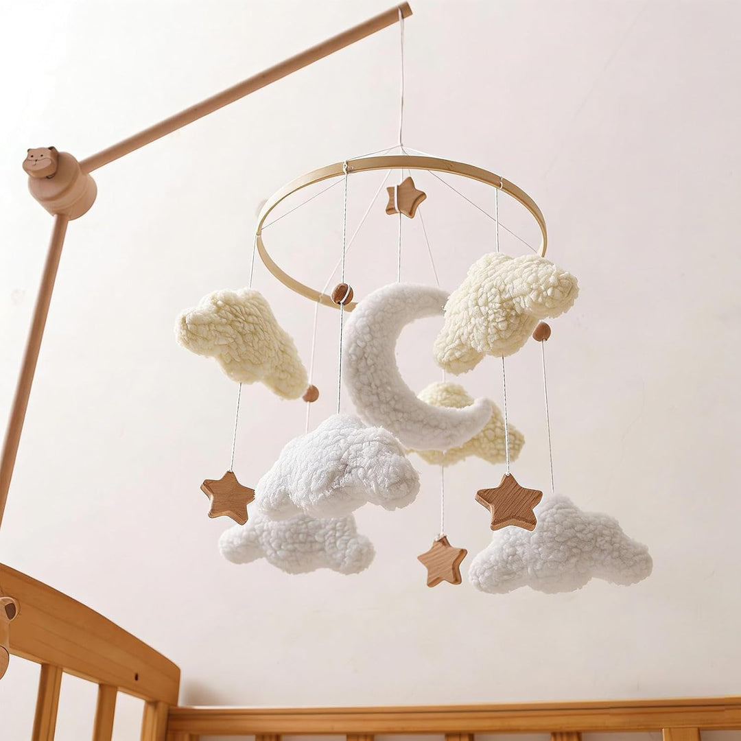 Mobile für Kinder - Pädagogisch wertvolles Mobile mit Holzsternen drehend | Boho Babybett-Mobile Wol
