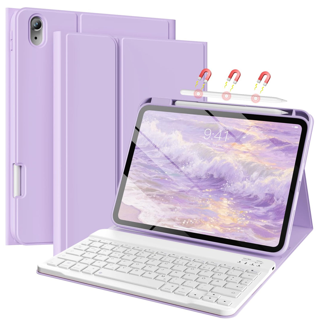 Hülle mit Tastatur für iPad (A16) 11/10 Generation 11/10,9 Zoll 2025/2022, Abnehmbare Kabellose Blue