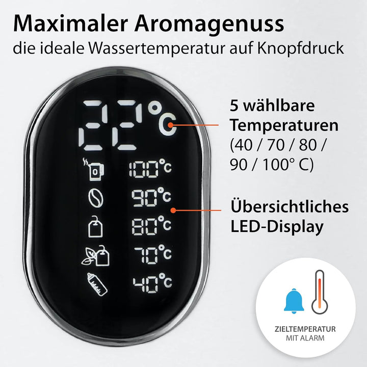 ADE Energiesparender Wasserkocher mit Temperatureinstellung 40-100°C | 1,5 l | Edelstahl | BPA-frei