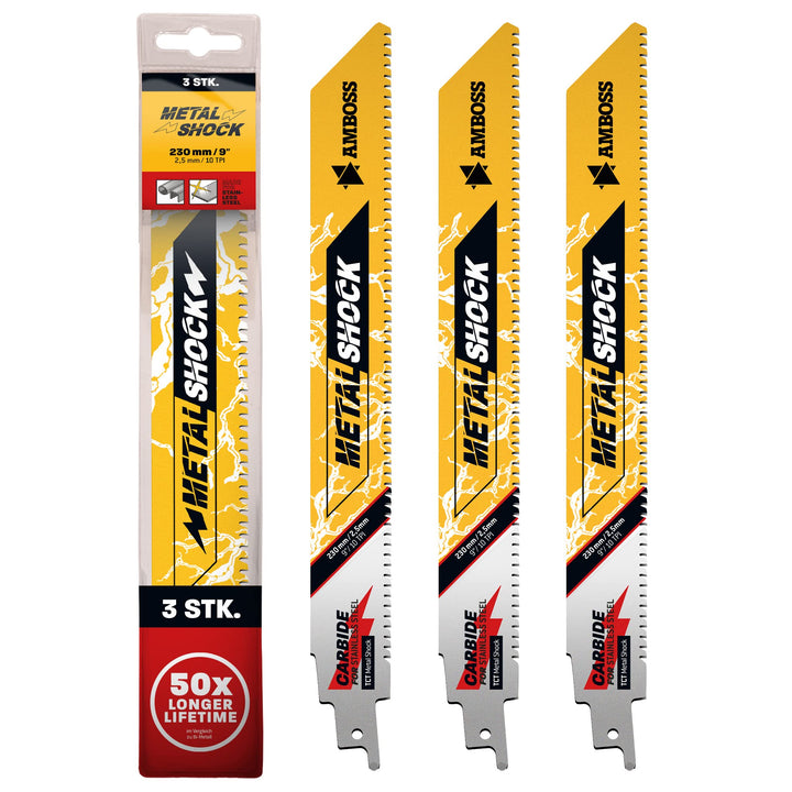AMBOSS METAL SHOCK - 3x Säbelsägeblatt Länge 230 mm / 10 ZpZ - ideal für Abriss / Aufbau / Demontage
