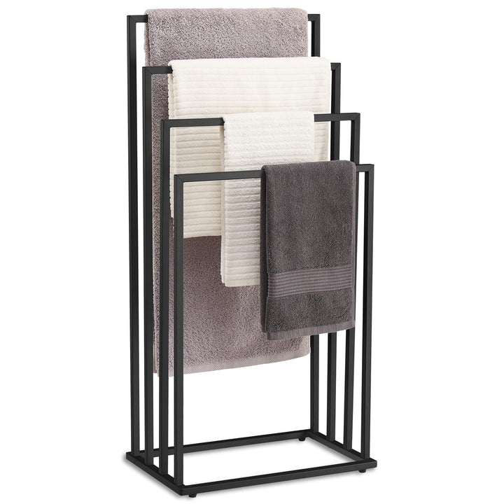 Handtuchständer Schwarz – 4Stangen, modern, stabil &amp; pulverbeschichtet – Stahl, Schwarz