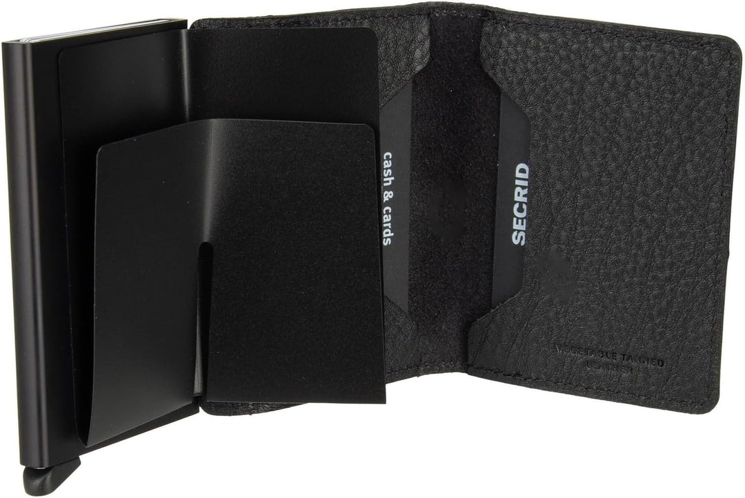 Secrid Slimwallet Kartenetui Black-Black aus Leder für 4 Karten mit oder 6 Karten ohne Prägung, Mass