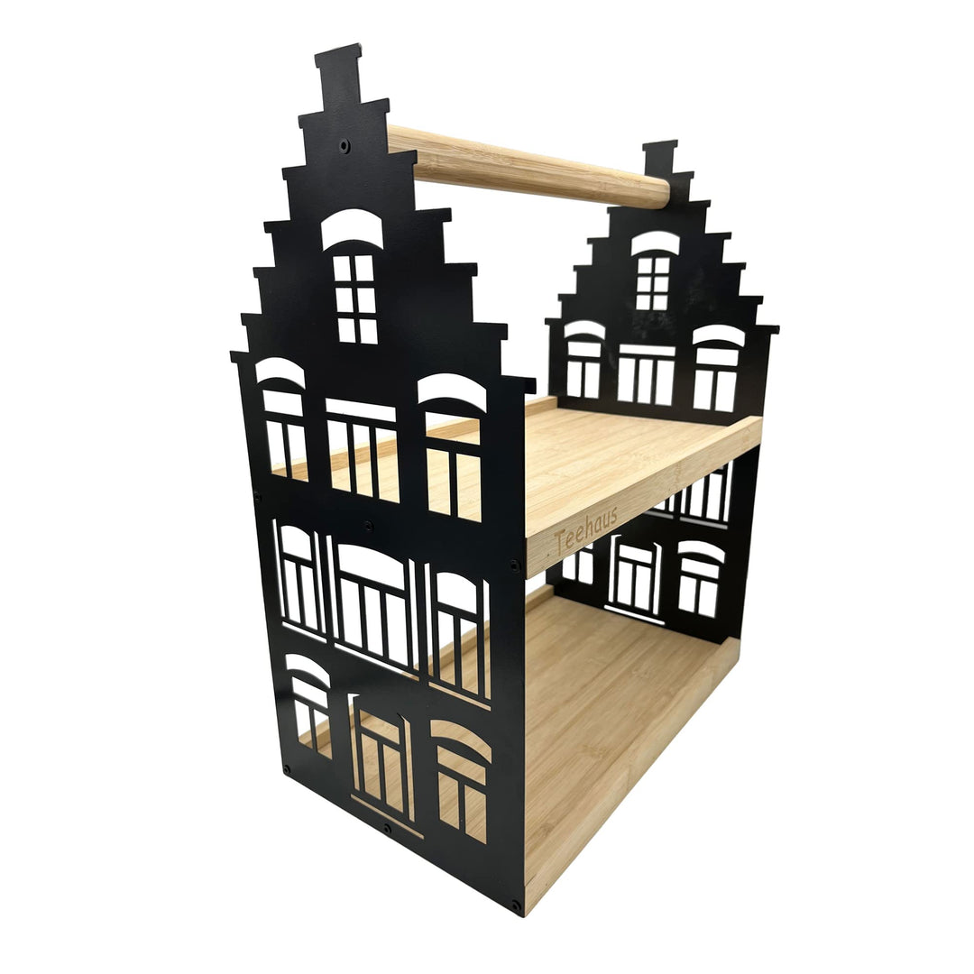 UNUS HOME Etagere Teehaus, 2 Etagen mit Griff, für Tee und Kaffee, Tablett aus Bambus Holz, Gestell