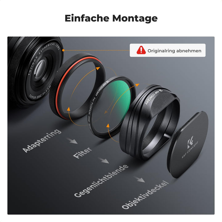 K&amp;F CONCEPT Black Mist 1/4 Filter mit Gegenlichtblende,Objektivdeckel Kompatibel mit Fujifilm Kamera